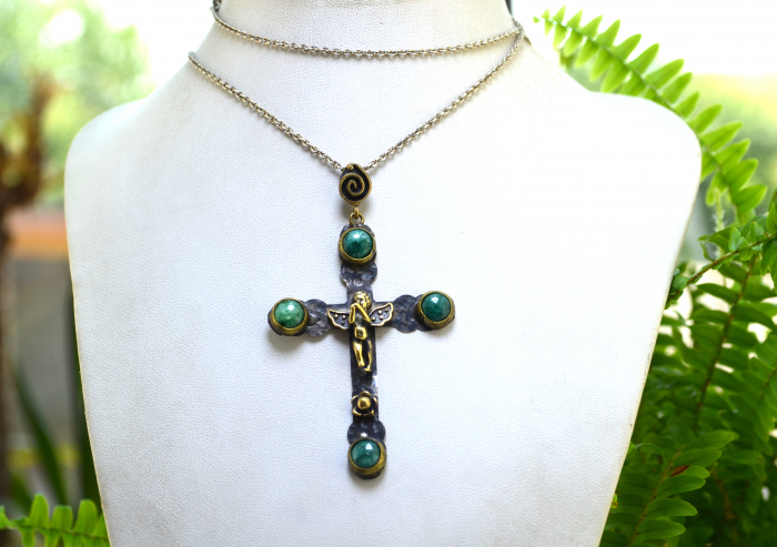 Lant argint lung, cruce argint "Ingeras care se roaga" [4]