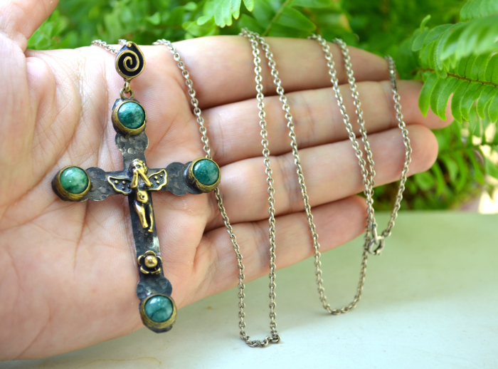 Lant argint lung, cruce argint "Ingeras care se roaga" [2]