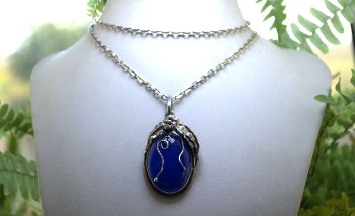 Lant argint lung cu pandant argint vintage, Blue Chalcedony [2]