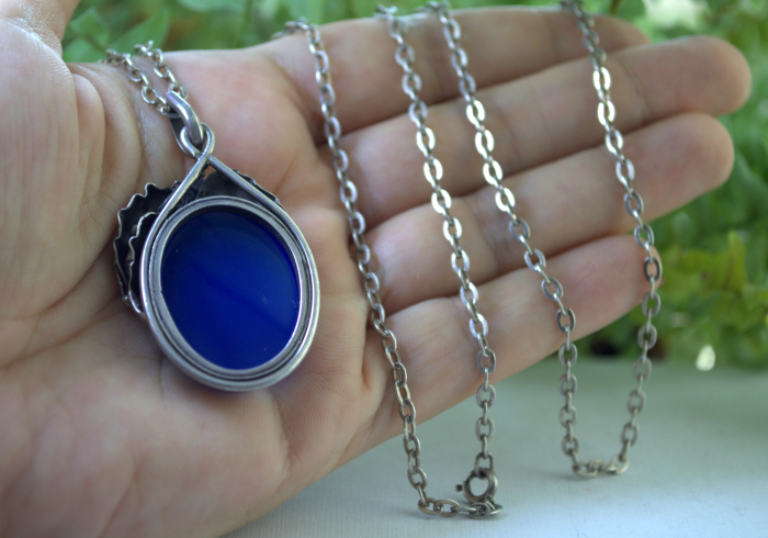 Lant argint lung cu pandant argint vintage, Blue Chalcedony [4]