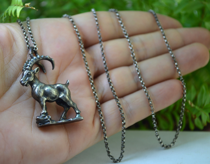 Lant argint lung cu pandant argint vintage, Capricorn [2]