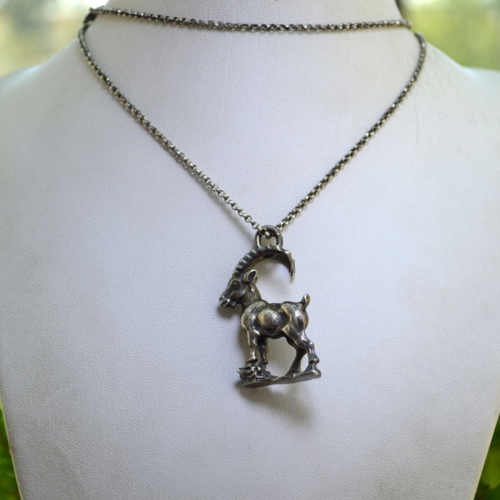 Lant argint lung cu pandant argint vintage, Capricorn [4]