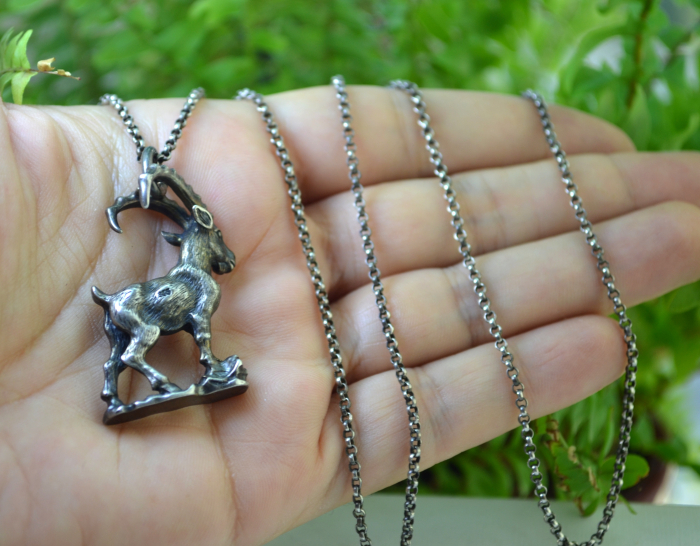 Lant argint lung cu pandant argint vintage, Capricorn [3]