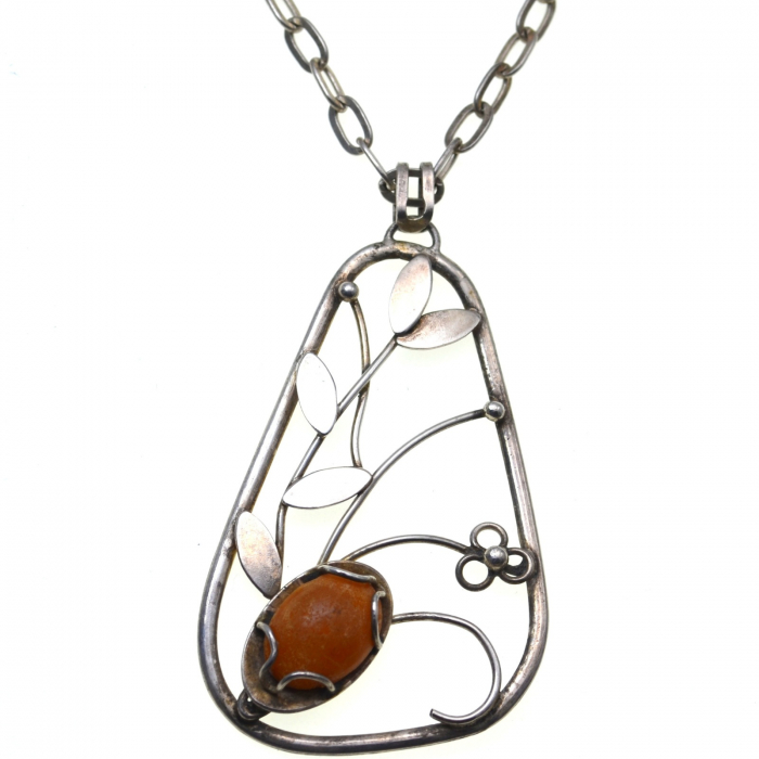 Lant argint lung  cu pandantiv argint vintage, chihlimbar natural [1]