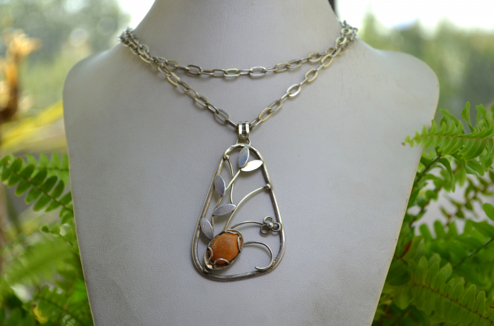 Lant argint lung  cu pandantiv argint vintage, chihlimbar natural [4]