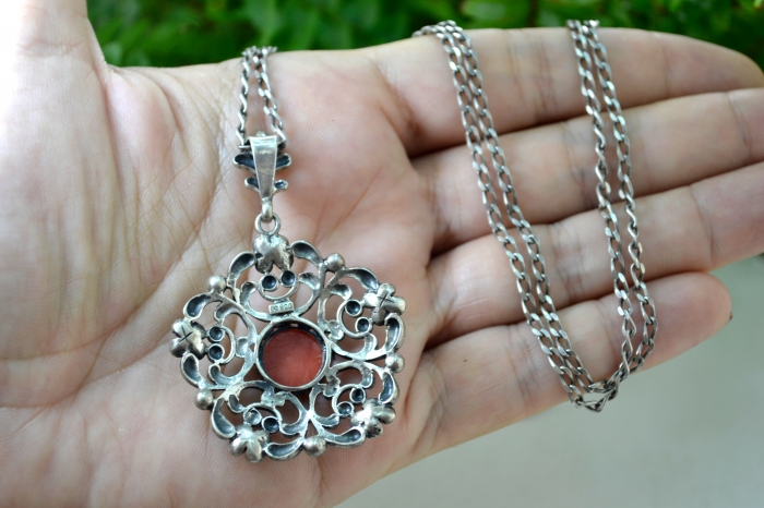 Lant argint lung pandant vintage, Coral [3]