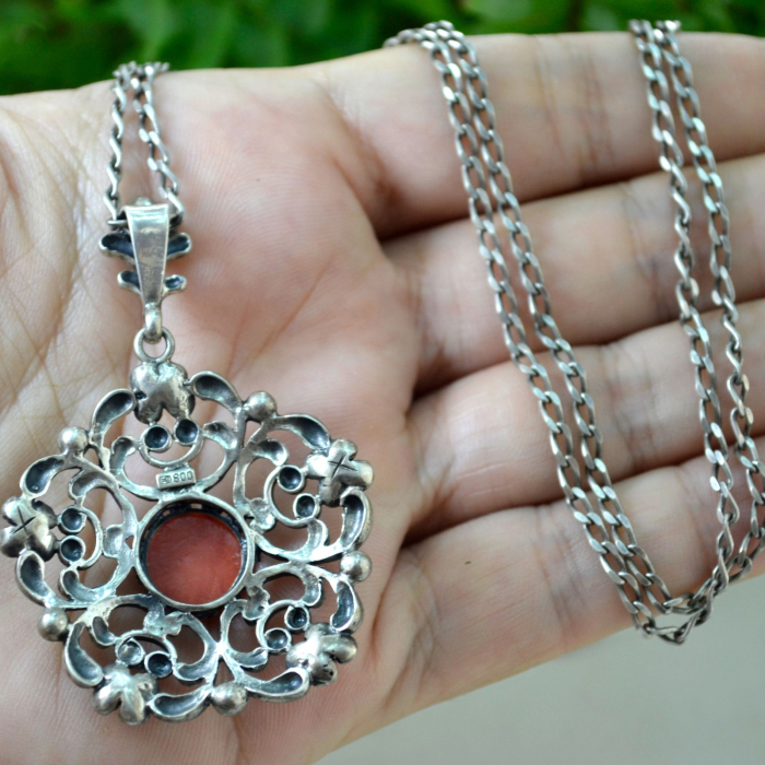Lant argint lung pandant vintage, Coral [3]