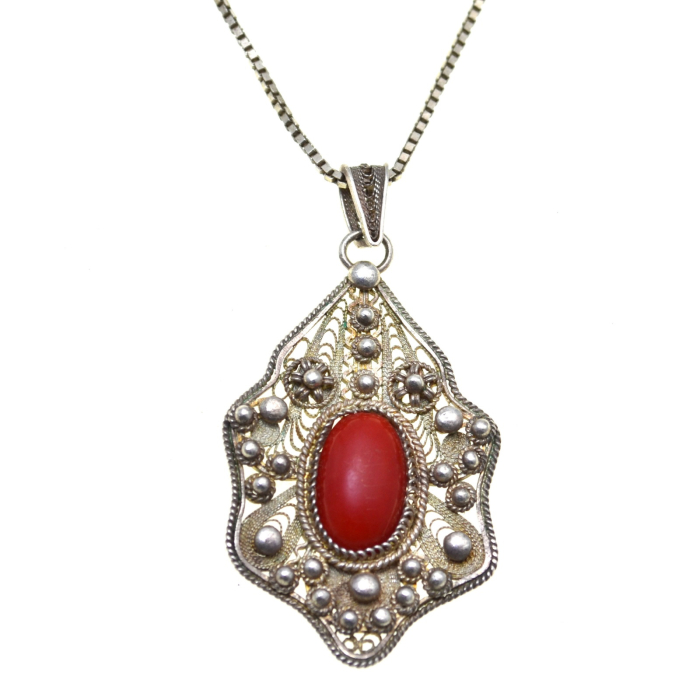 Lant argint lung pandant vintage, Red Coral [1]