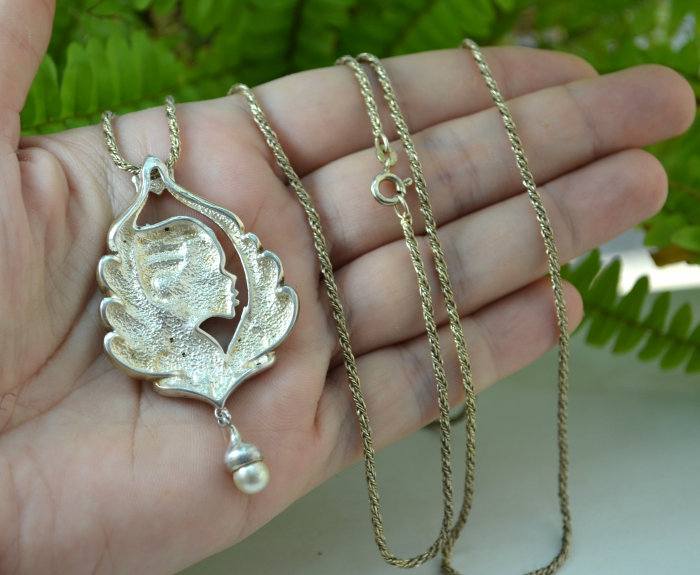 Lant argint lung Rope pandant argint aurit model Lady camee antica [3]