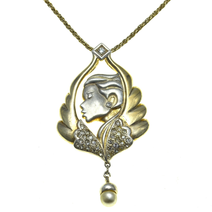 Lant argint lung Rope pandant argint aurit model Lady camee antica [1]