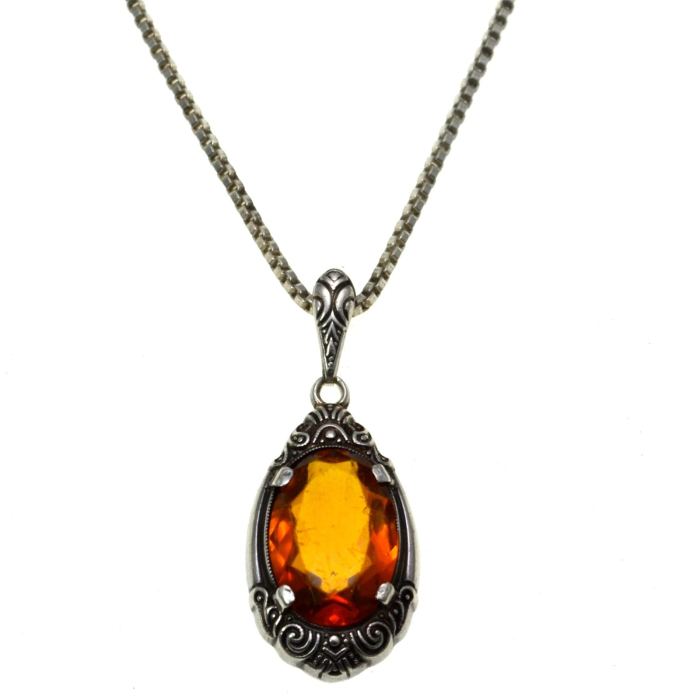 Lant argint pandant argint interbelic Bohemian Citrine Crystal art nouveau [1]