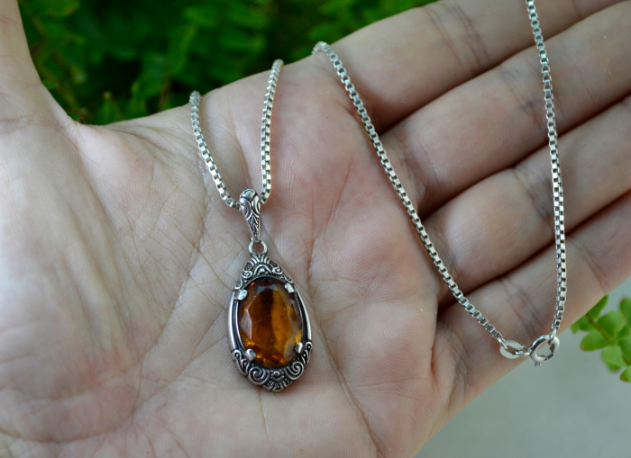 Lant argint pandant argint interbelic Bohemian Citrine Crystal art nouveau [2]