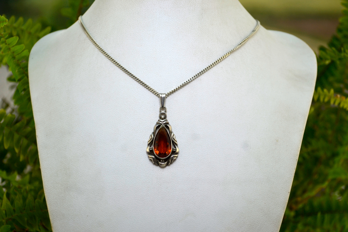 Lant argint pandant argint interbelic Bohemian Cognac Crystal semnata atelier german art nouveau art deco [4]