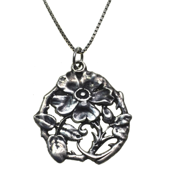 Lant argint pandant argint interbelic antic motive florale stil art nouveau [1]