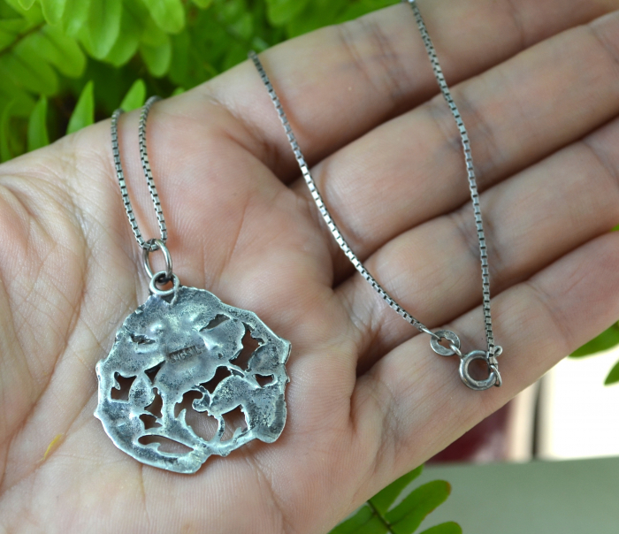 Lant argint pandant argint interbelic antic motive florale stil art nouveau [3]