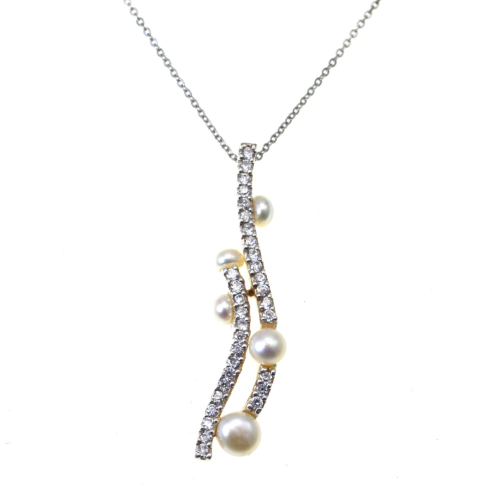 Lant argint pandant argint, perle naturale si cristale CZ [1]