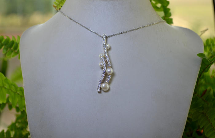 Lant argint pandant argint, perle naturale si cristale CZ [4]
