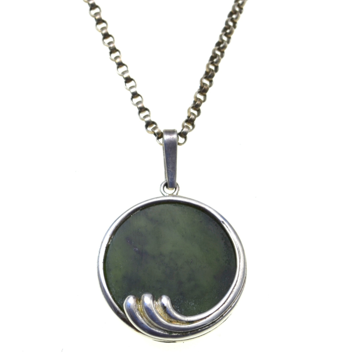 Lant argint pandant argint vintage, Jad nefrit, semnat [1]
