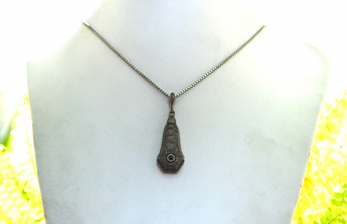 Lant argint pandant Art Deco, Red Crystal [4]