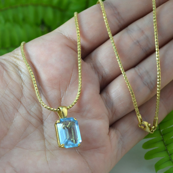 Lant argint placat aur pandant decorat Czech Bohemian Blue Topaz Crystal [2]
