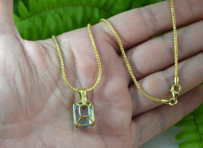 Lant argint placat aur pandant decorat Czech Bohemian Blue Topaz Crystal [4]