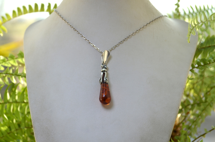 Lant argint vintage cu pandant chihlimbar design biomorphic [4]