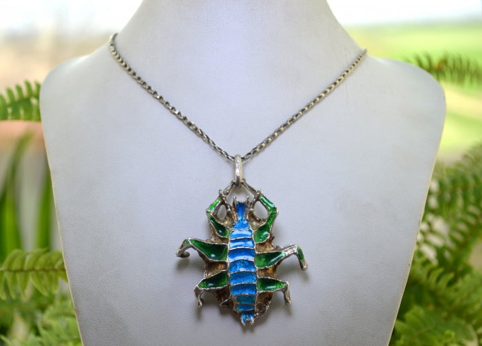 Lant argint vintage cu pandant statement  "Scarabeu" [4]