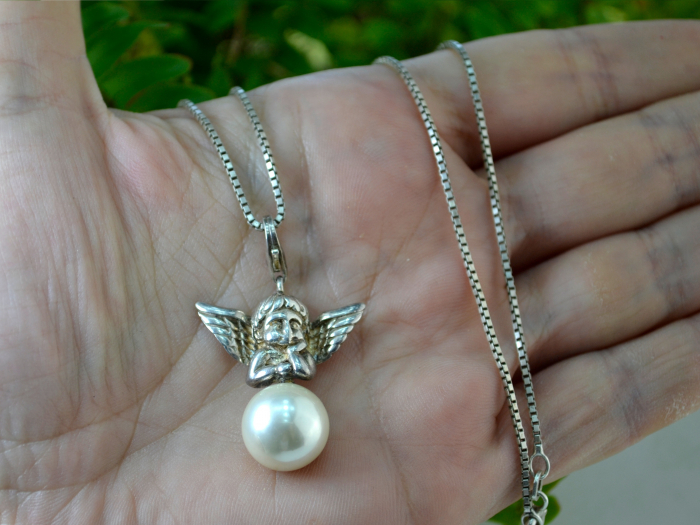 Lant argint vintage  pandantiv charm argint Ingeras putti renascentist rafael [2]