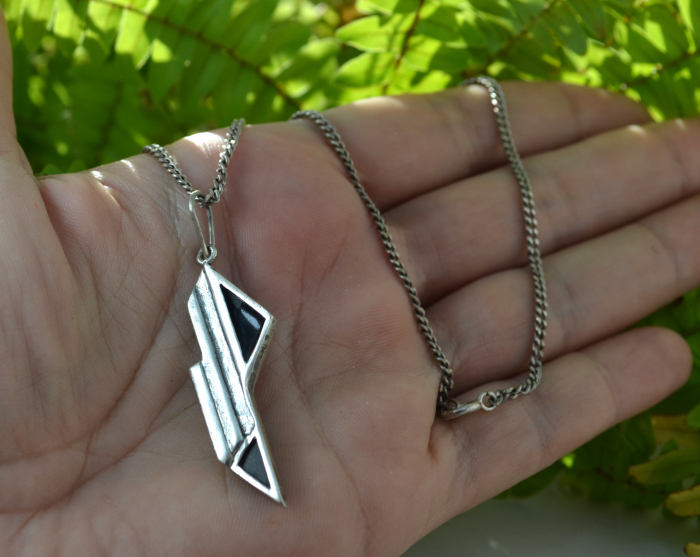 lant Colier argint vintage baza gatului art deco onix marcasite [3]