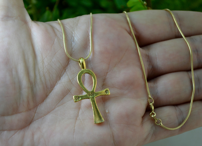 Lant argint cruce argint placata aur vintage, model egiptean Ankh crucea vietii egipt [3]