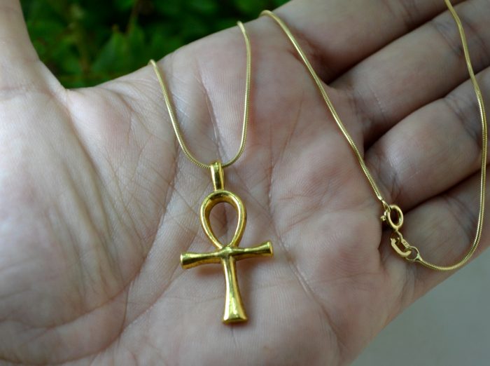 Lant argint cruce argint placata aur vintage, model egiptean Ankh crucea vietii egipt [2]