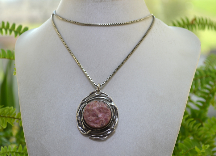 Lant lung argint cu pandant vintage, geoda de Rodonit [4]