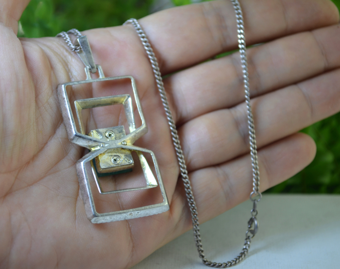 Lant lung cu pandant argint Mid-Century, Green Agate [3]