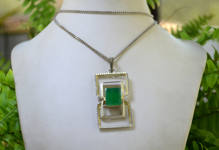 Lant lung cu pandant argint Mid-Century, Green Agate [4]