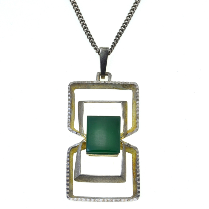 Lant lung cu pandant argint Mid-Century, Green Agate [1]