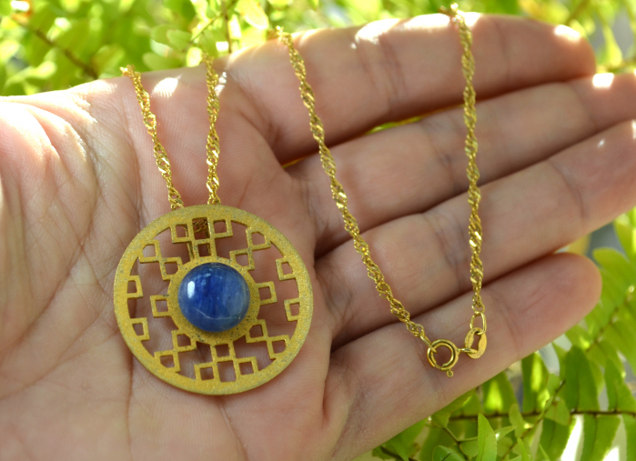 Lant Rope cu pandantiv argint aurit, semnat, Kianit [2]