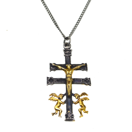 REDUCERI - Lant argint cruce veche Caravaca, amuleta cu ingeri  A Vintage Collection