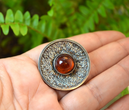 Brosa argint masiv Mid-Century chihlimbar Marea Baltica design modernist stil brutalist [1]