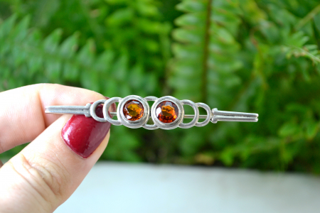 Brosa argint interbelica Cognac Czech Crystal cristale Bohemia lucrata manual stil minimalist Art Deco [1]