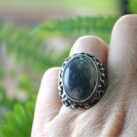 Inel argint vintage, Agat de muschi, design traforat A Vintage Collection [1]