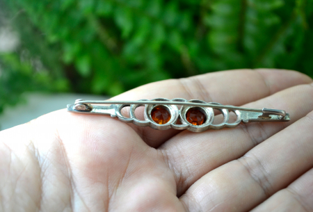 Brosa argint interbelica Cognac Czech Crystal cristale Bohemia lucrata manual stil minimalist Art Deco [2]