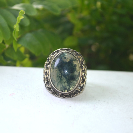 Inel argint vintage, Agat de muschi, design traforat A Vintage Collection [4]
