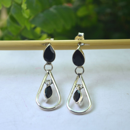 Cercei argint rodiati  vintage, onix, design geometric A Vintage Collection [3]