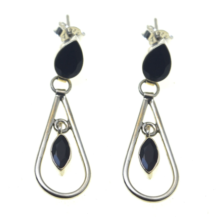 REDUCERI - Cercei argint rodiati  vintage, onix, design geometric A Vintage Collection