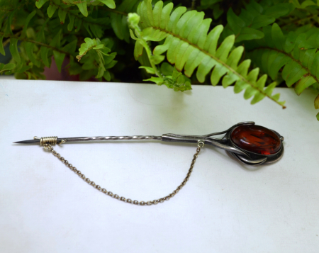 Ac de rever argint vintage, chihlimbar natural [3]