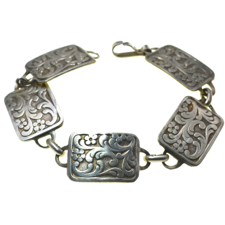 Bijuterii de colectie - Bratara argint antica design bogat floral autentic Jugendstil atelier german