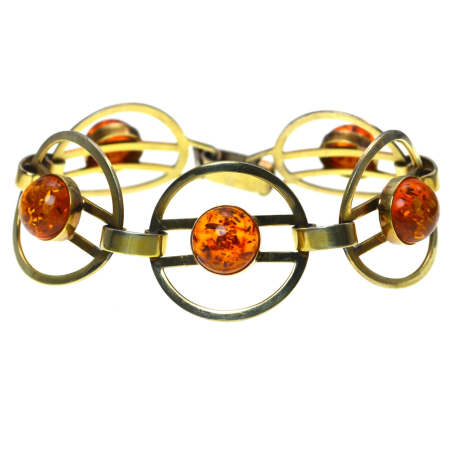 Pietre semipretioase si pretioase - Bratara argint aurit Mid-Century, chihlimbar natural