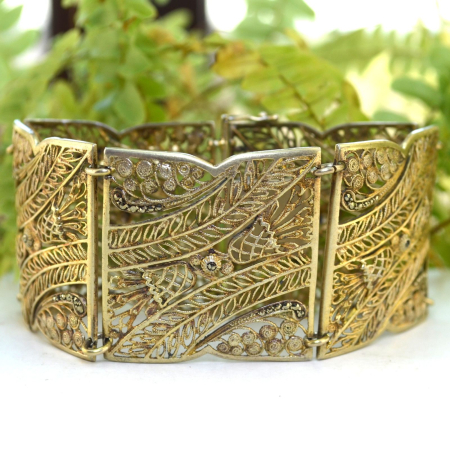 Bratara argint aurit vintage, filigran [3]