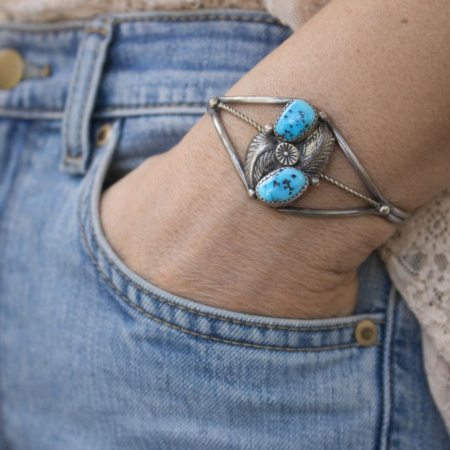 Bratara argint cuff Navajo, turcoaze, semnata Paul J A Vintage Collection [3]