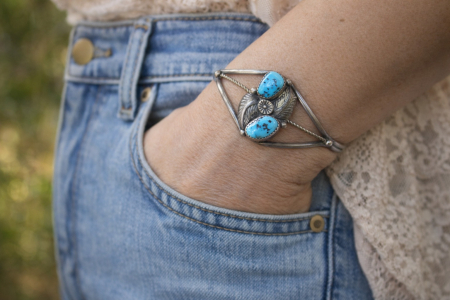 Bratara argint cuff Navajo, turcoaze, semnata Paul J A Vintage Collection [3]